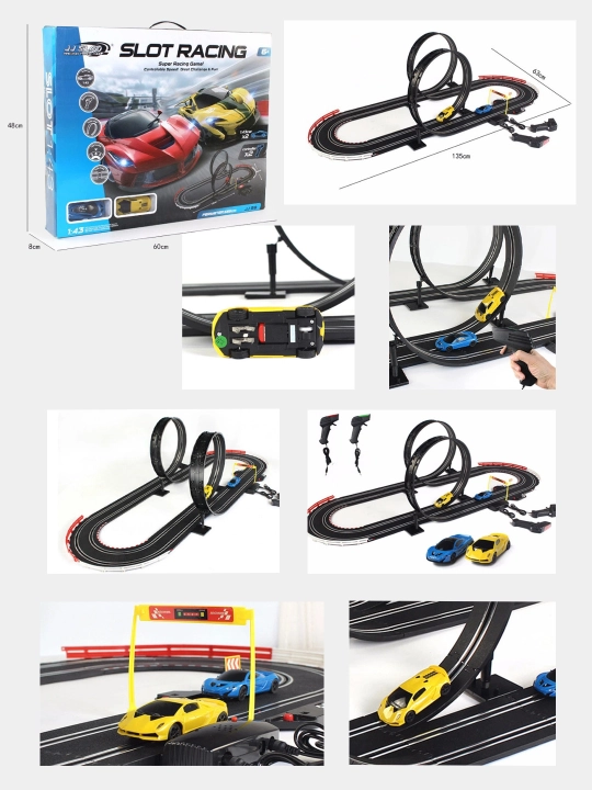 Poyga treki Slot Racing 1:43, ilmaklar, 2 mashina, 555 sm - 