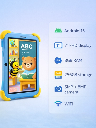 Детский планшет Jiaenova J13 – 7" FHD, 8GB RAM, 256GB память, Android 15, WiFi