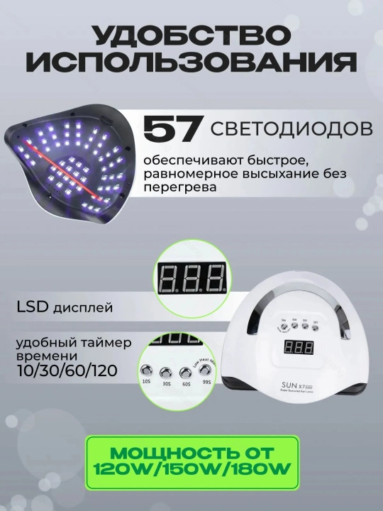 Лампа для маникюра и педикюра 180 Вт, X7 MAX