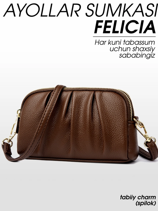 Ayollar sumkasi FELICIA, krossbodi, klatch, 2 ta tasma, tabiiy charm (spilok) - 