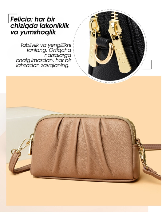 Ayollar sumkasi FELICIA, krossbodi, klatch, 2 ta tasma, tabiiy charm (spilok)