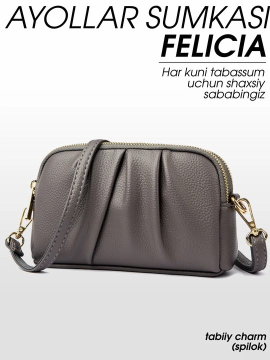 Ayollar sumkasi FELICIA, krossbodi, klatch, 2 ta tasma, tabiiy charm (spilok)