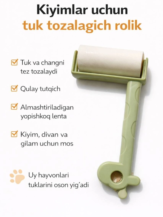 Kiyim va mebel uchun mushuk yungi tozalagich roller