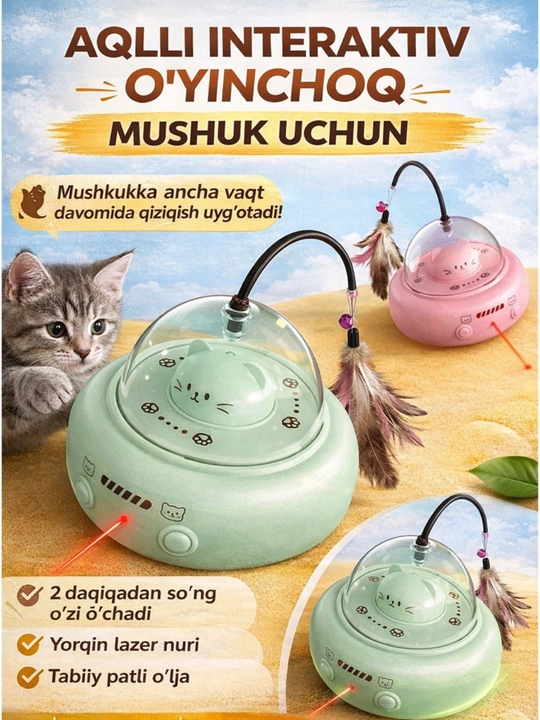 Interaktiv aqilli mushuklar uchun o'yinchoq, batareyka va zaryadli