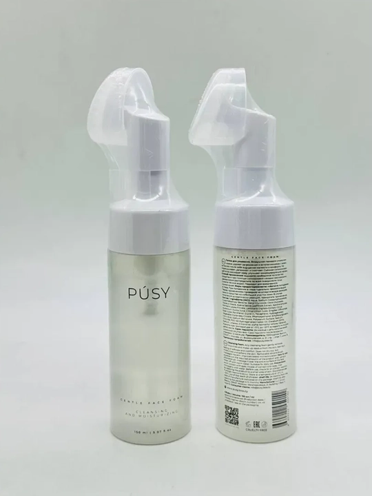 Пенка для умывания лица PUSY, oчищающая, увлажняющая, с массажной щеткой