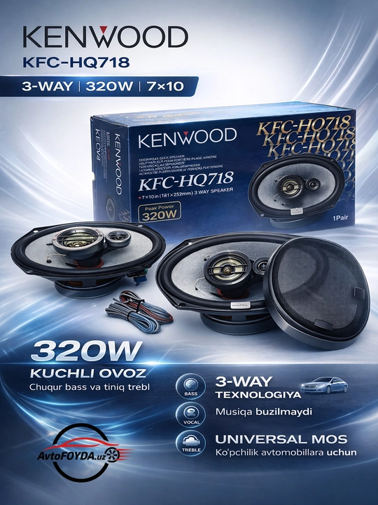 Kenwood KFC-HQ718 7x10 avtomobil kolonkalari 320W – kuchli va toza ovozli, qora - 