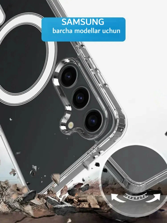 Прозрачный силикон чехол MagSafe для Samsung A14 – S25 Ultra, противоударный Clear Case - 