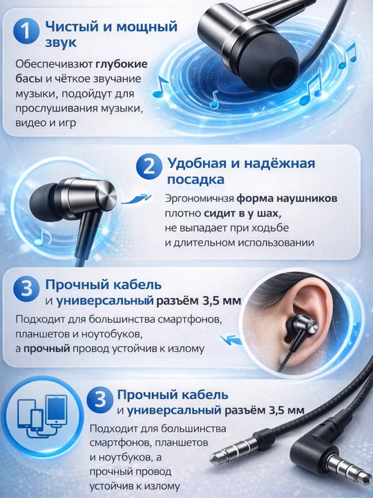 Simli quloqchin Xiaomi Piston — stereo ovoz, kuchli bass, 3.5 mm ulagich