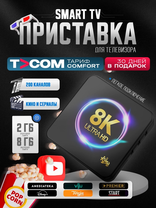 Smart TV приставка Android TV Box 4K, WiFi, IPTV, Смарт приставка для телевизора