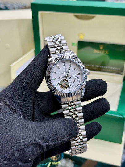 Мужские механические часы Rolex с металлическим браслетом,коробка и документы — WATCHOZ-ROLEXAA11-КРЕМОВ