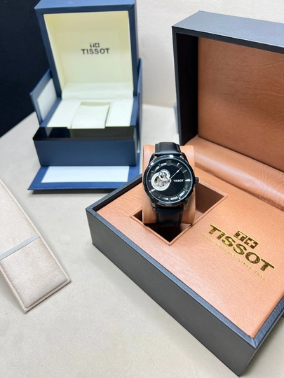 Мужские механические часы Tissot, кожаный ремешок, металлический корпус, коробка и документы — WATCHOZ-TISSOTAA10-ЧЕРН