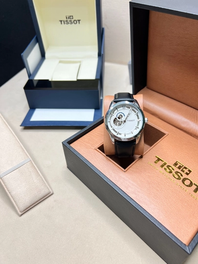 Мужские механические часы Tissot, кожаный ремешок, металлический корпус, коробка и документы — WATCHOZ-TISSOTAA10-БЕЛЫЙ