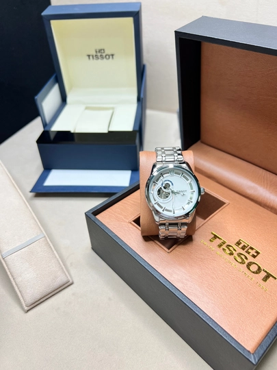 Мужские механические часы Tissot, кожаный ремешок, металлический корпус, коробка и документы — WATCHOZ-TISSOTAA10-СЕРЕБРН