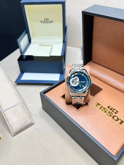 Мужские механические часы Tissot, кожаный ремешок, металлический корпус, коробка и документы — WATCHOZ-TISSOTAA10-СИНИЙ