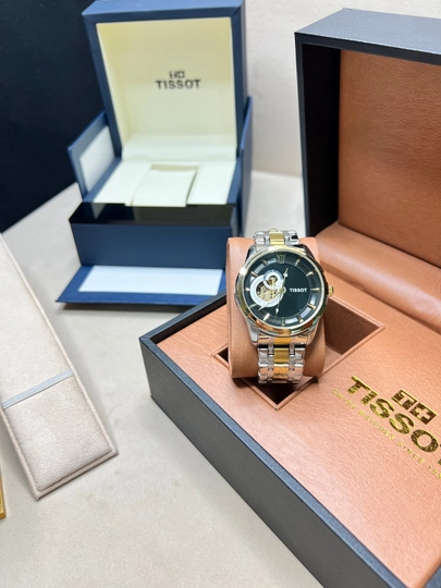 Мужские механические часы Tissot, кожаный ремешок, металлический корпус, коробка и документы — WATCHOZ-TISSOTAA10-ЗОЛОТ