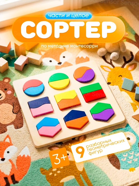 Montessori yogoch sorter geometrik shakllar o'yini - 