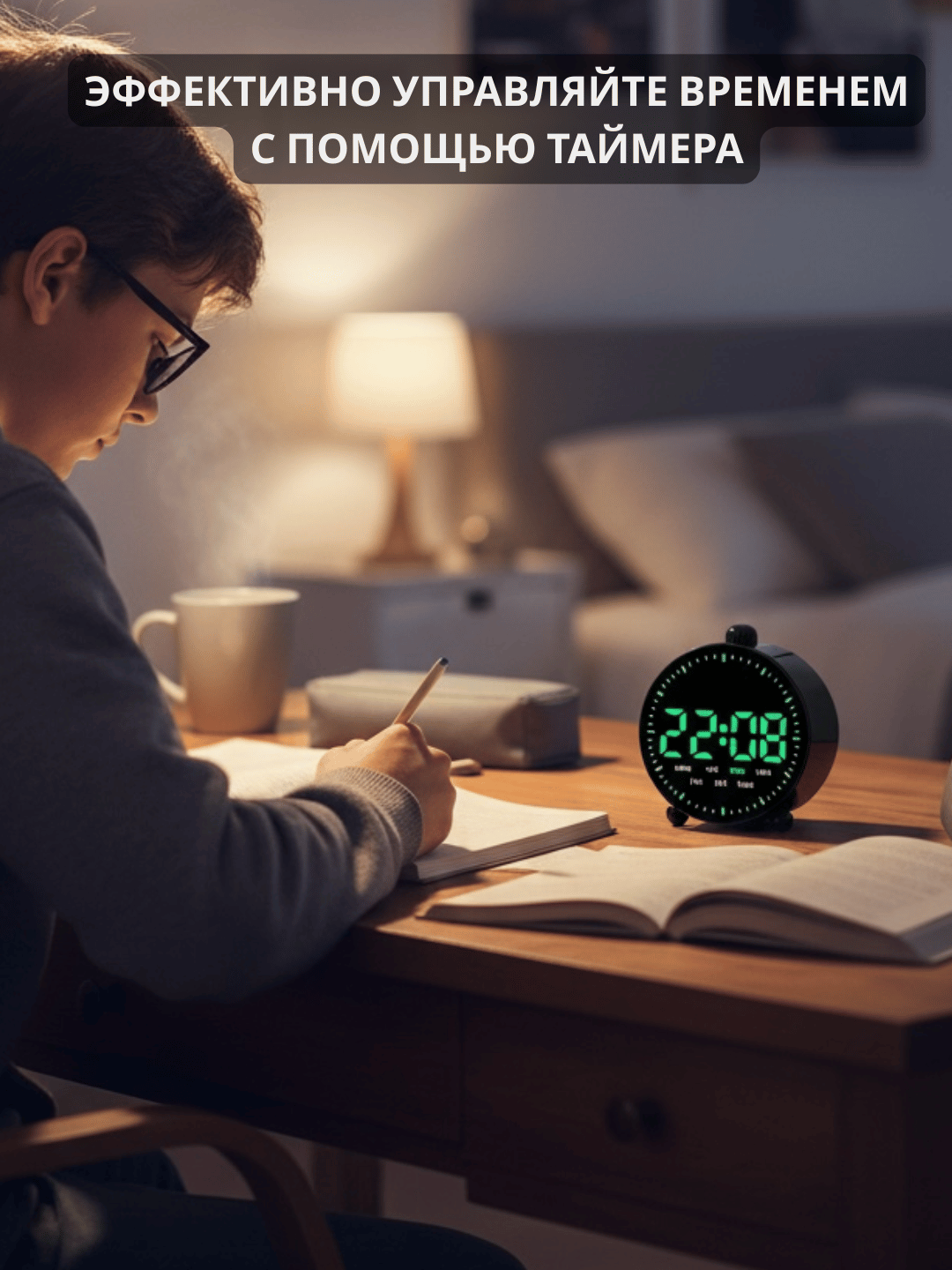 Современные, многофункциональные LED настольные часы с 2 сигналами, большой LED дисплей