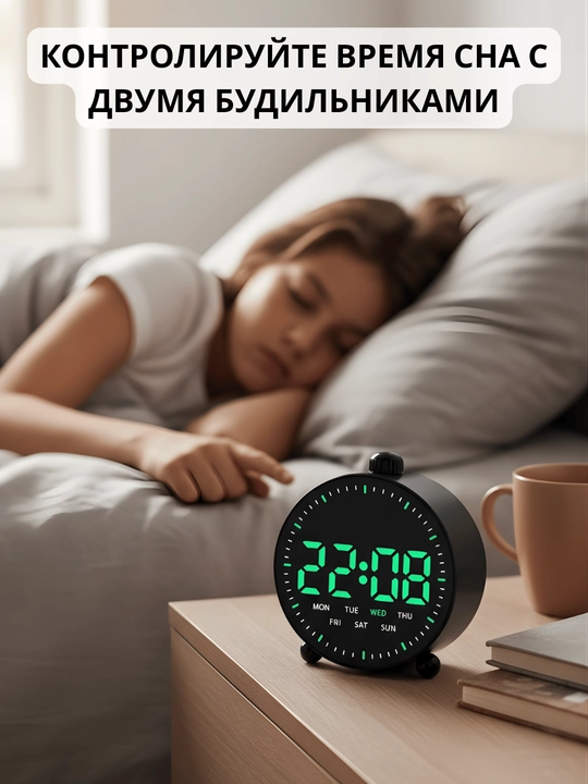 Современные, многофункциональные LED настольные часы с 2 сигналами, большой LED дисплей