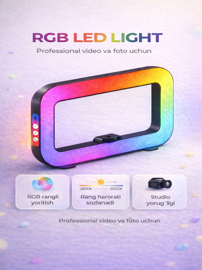 Telefon uchun stol usti LED RGB chirog‘i, rangli yoritgich va taglik - 
