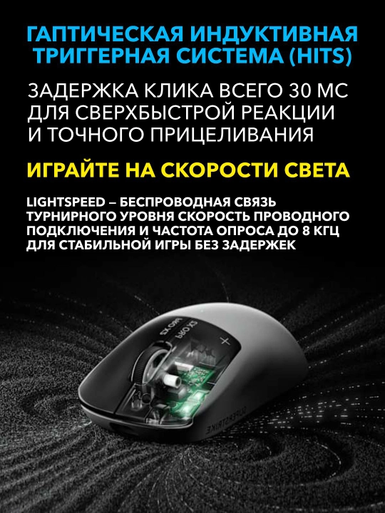 Simsiz o‘yin sichqonchasi Logitech G Pro X2 Superstrike Lunar Eclipse, 61 gramm, 44K DPI