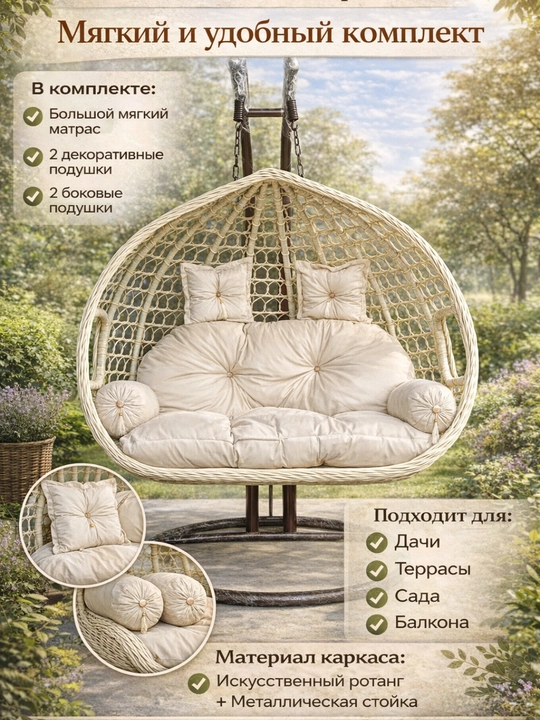 Kachelya divan 2 kishilik, sun’iy rattan, bog‘ va balkon uchun - 
