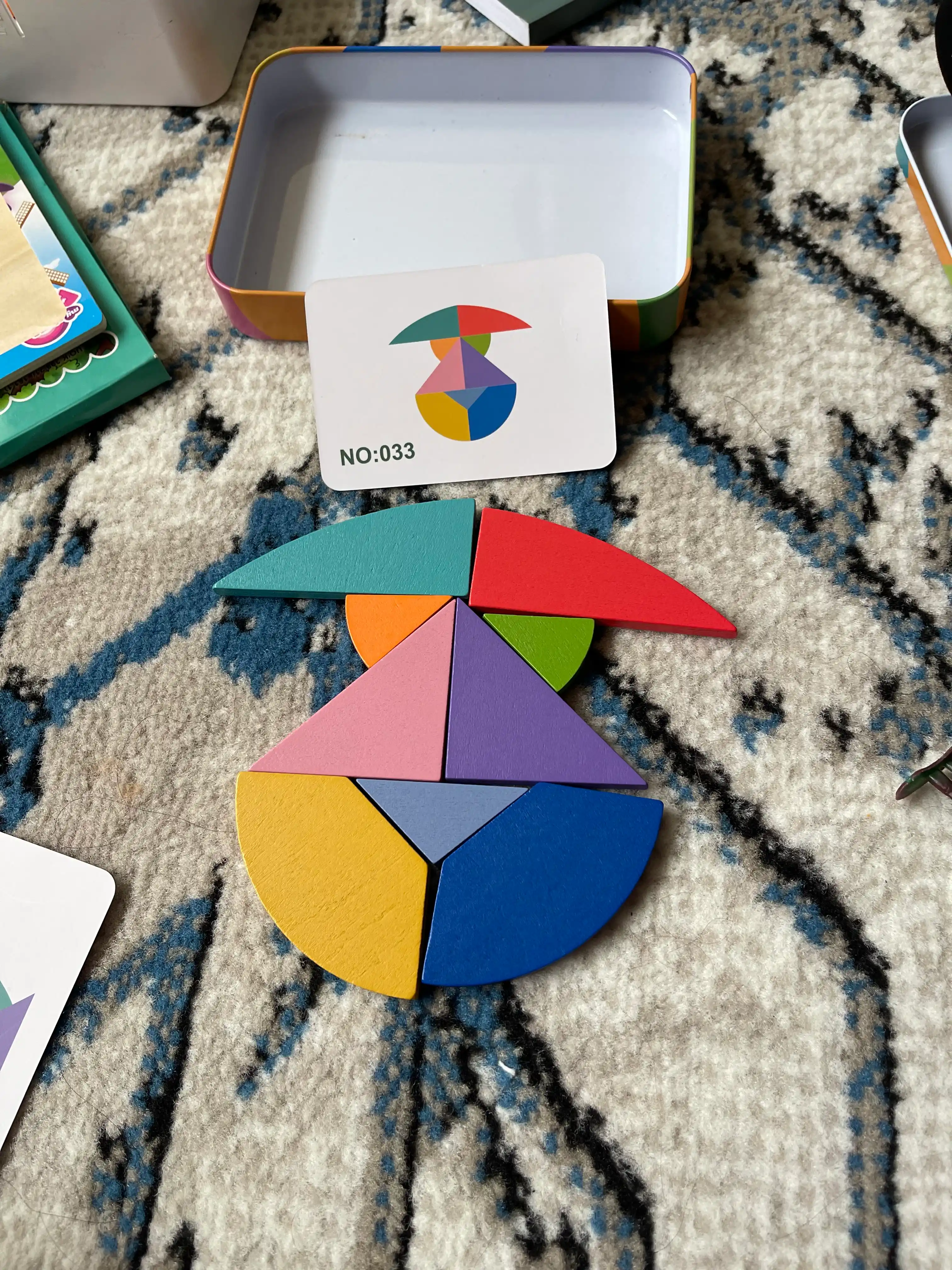 Ta'limiy yog'och jumboq o'yini Tangram, magnitli, tangram vazifalar bilan, tetris