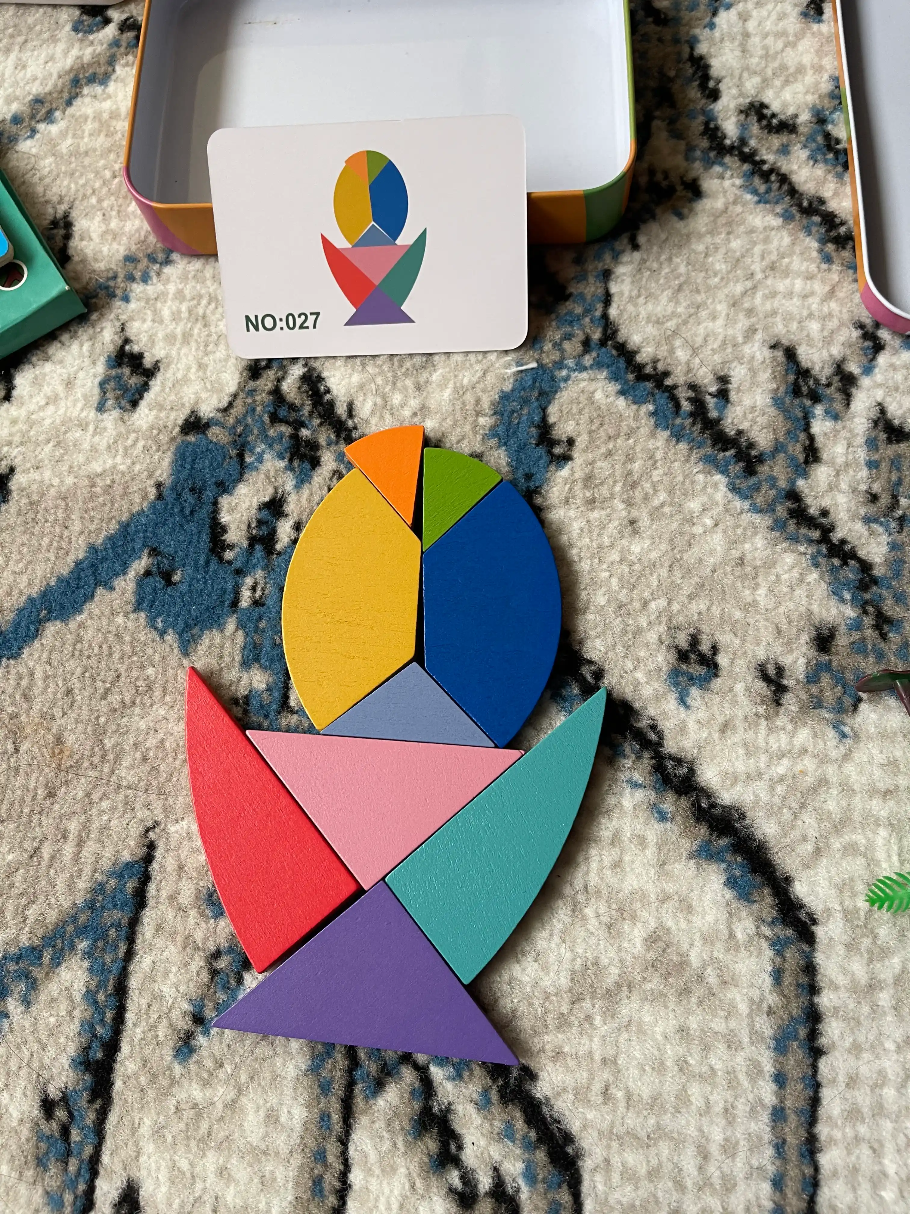 Ta'limiy yog'och jumboq o'yini Tangram, magnitli, tangram vazifalar bilan, tetris
