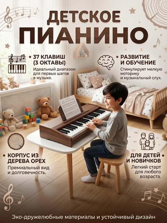 Деревянное пианино для детей, развивающее обучающее пианино для начинающих - 
