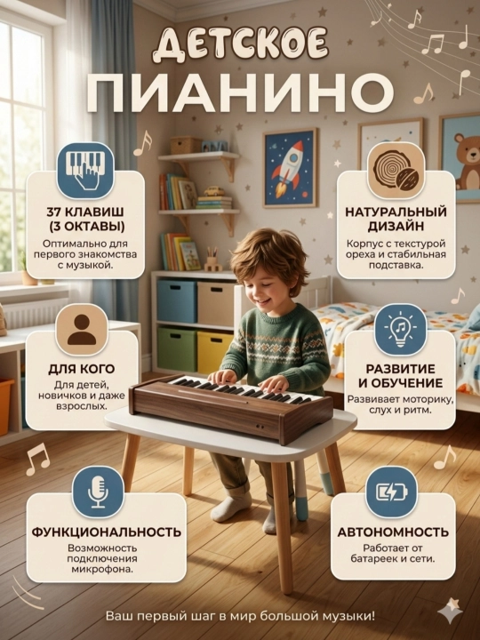 Деревянное пианино для детей, развивающее обучающее пианино для начинающих