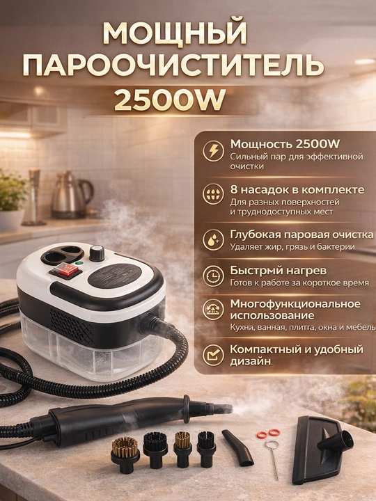 Bug' tozalagich 2500W – yog' va kirlarni ketkazuvchi bug‘li uy tozalash qurilmasi - 