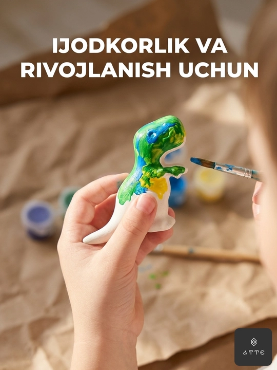 Bolalar ijodi uchun gipsli figuralar to'plami «Dinozavrlar va Mashina»