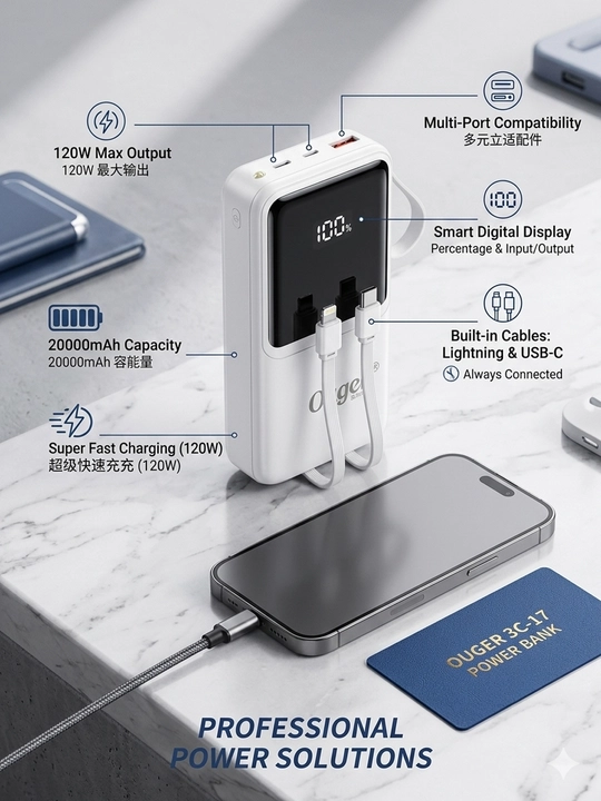 Powerbank Ouger 20,000 mAh — 120W Fast Charge: Заряжай на максимальной скорости!
