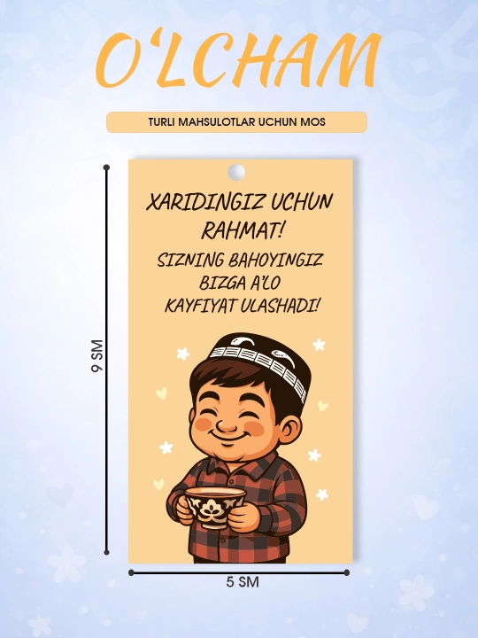 Kiyim va sovg‘alar uchun birkalar 50 dona ip bilan  kartochkalar 9×5 sm