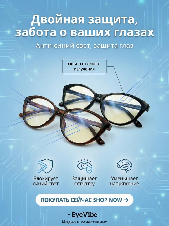 Очки солнцезащитные винтажный кошачий глаз с защитой от уф и синего света, женские очки