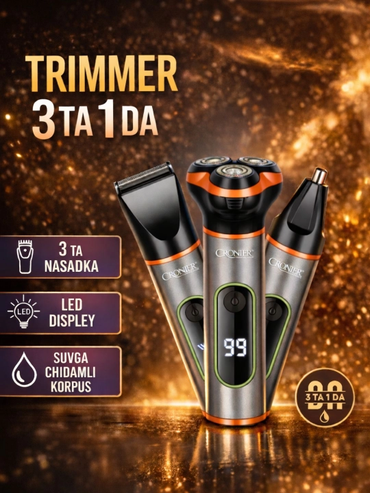 Многофункциональный триммер 3-в-1 Cronier CR-1223 (для бороды, волос и носа) - 