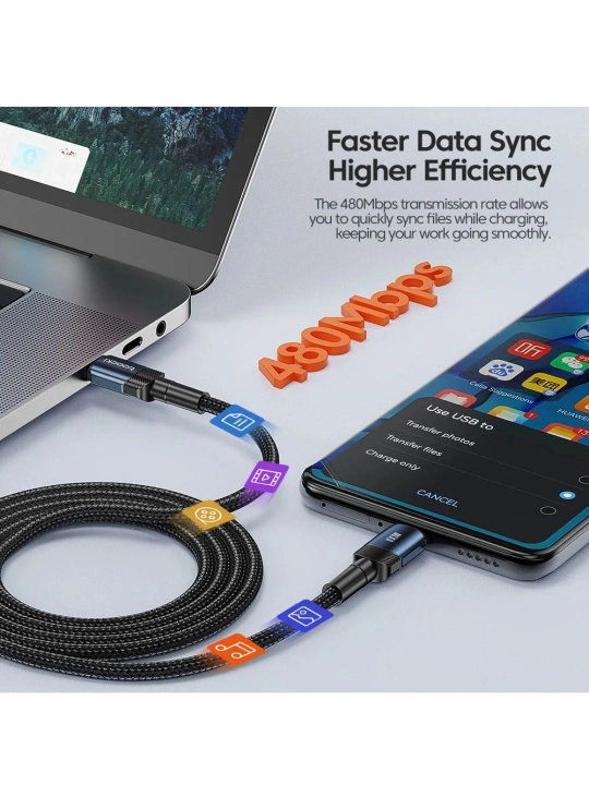Super USB zaryadlash kabeli, tez zaryadlash uchun-A dan Type-C Toocki PD 3A gacha, 2m, 3m