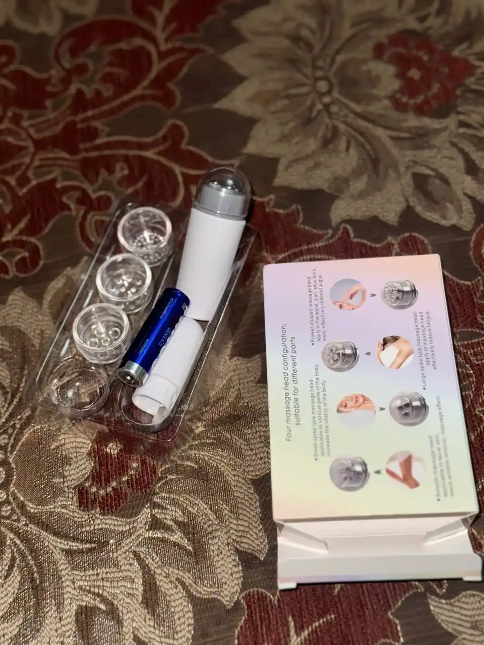 Universal mini massaj qurilmasi, yuz, bo'yin va butun tana uchun massajor, 4 ta nasadkali