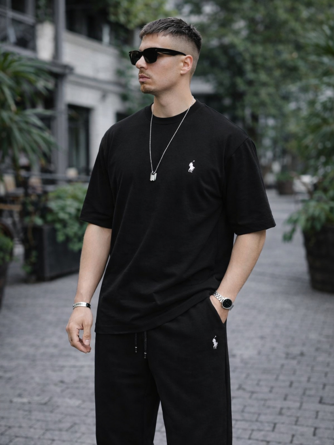 Мужской комплект oversize из хлопка — футболка и брюки, базовый спортивный костюм