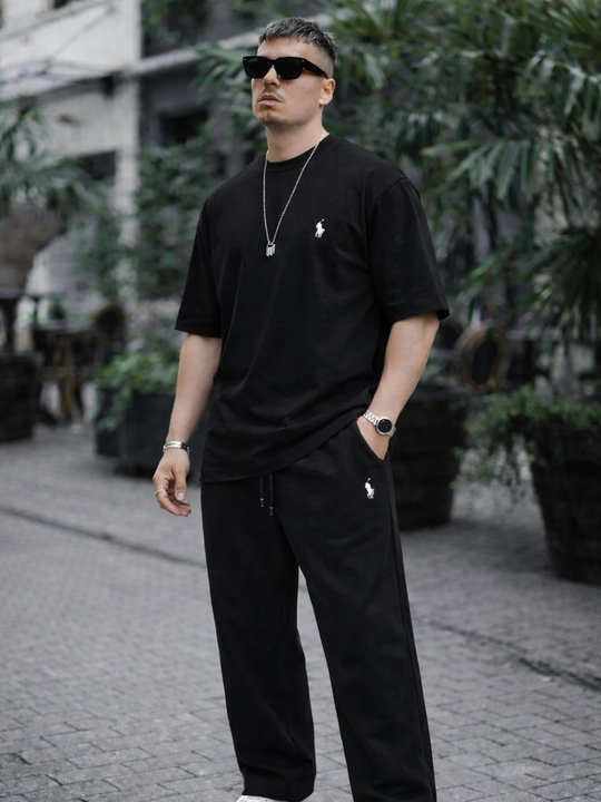 Мужской комплект oversize из хлопка — футболка и брюки, базовый спортивный костюм