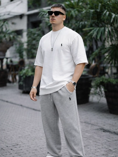 Erkaklar uchun oversize paxtali kostyum — futbolka va shim komplekti, S–XXL