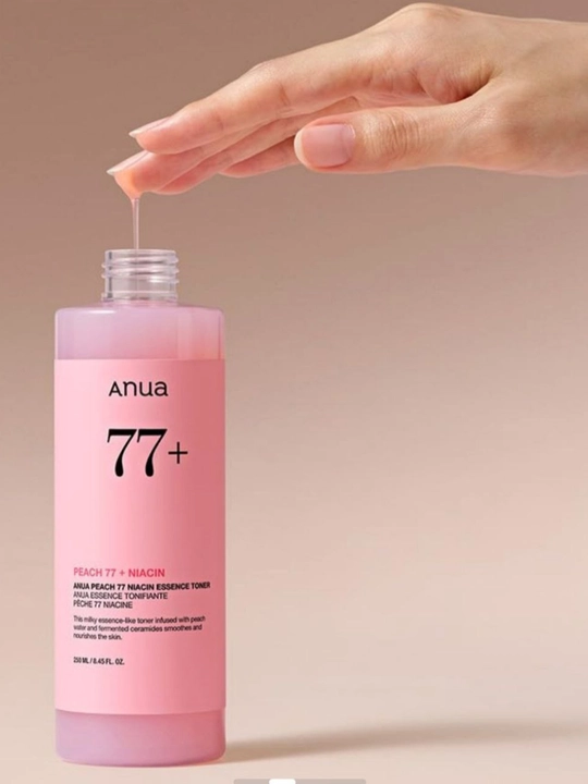 Yuz uchun tonik Anua 77%, toner shaftoli hidi bilan, akne bilan kurashadi, 250 ml