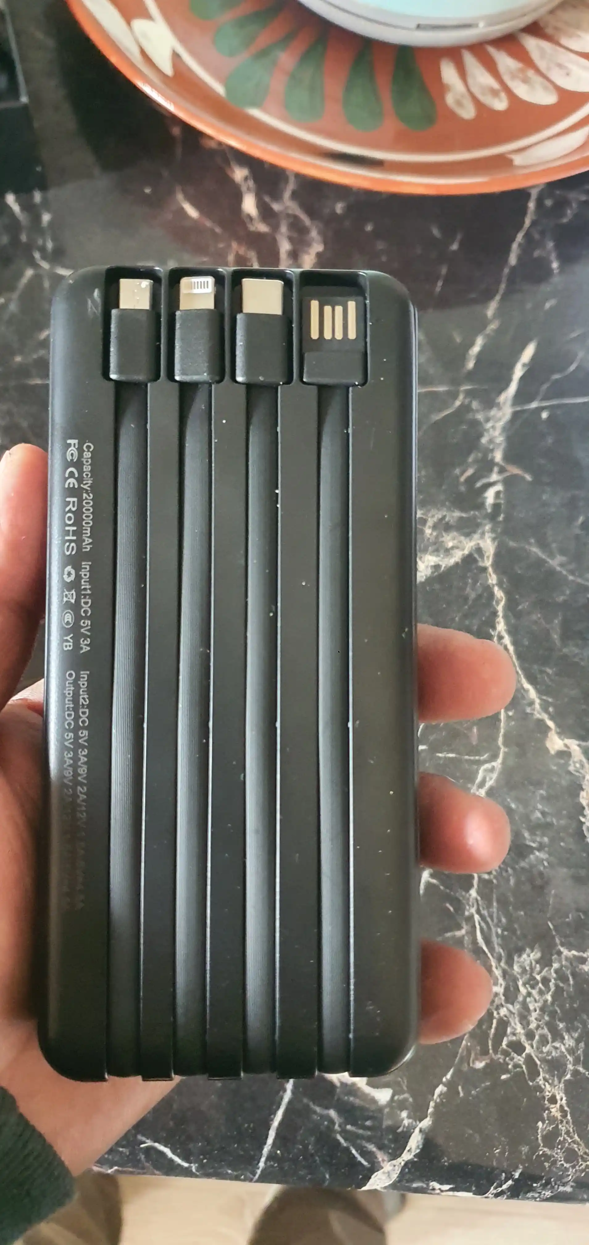 Power Bank 20000mA 66W tezkor quvvat bilan tashqi akkumulyatori +4 kabel bilan