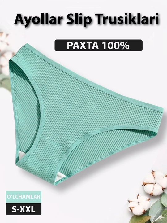 Ayollar uchun slipli trusiklar, paxtadan, chokli, yopiq belbog‘li, 100% paxta, XB, sliplar