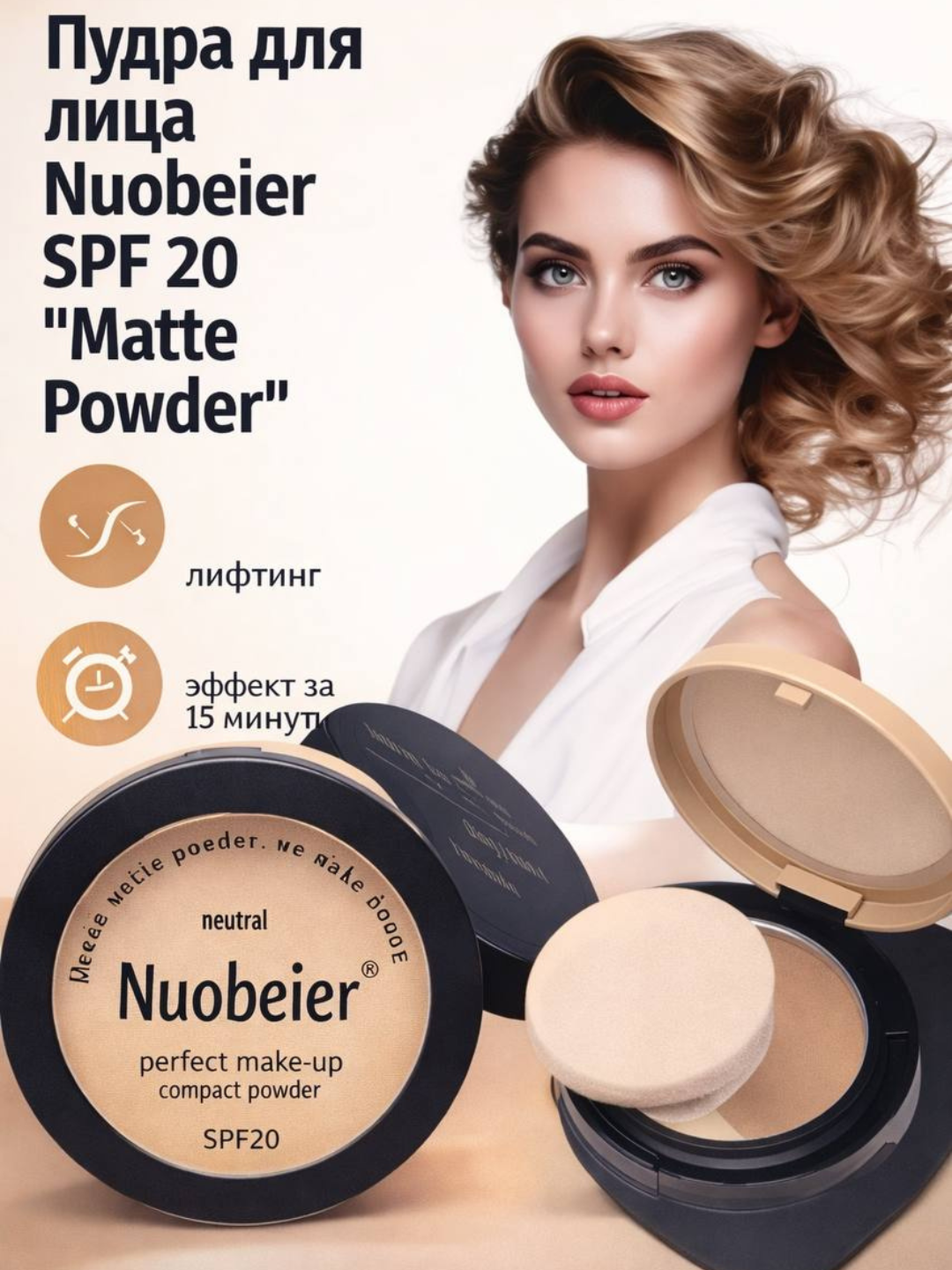 Пудра для лица Nuobeier SPF 20 / Emelie, прессованная, матовый эффект - 