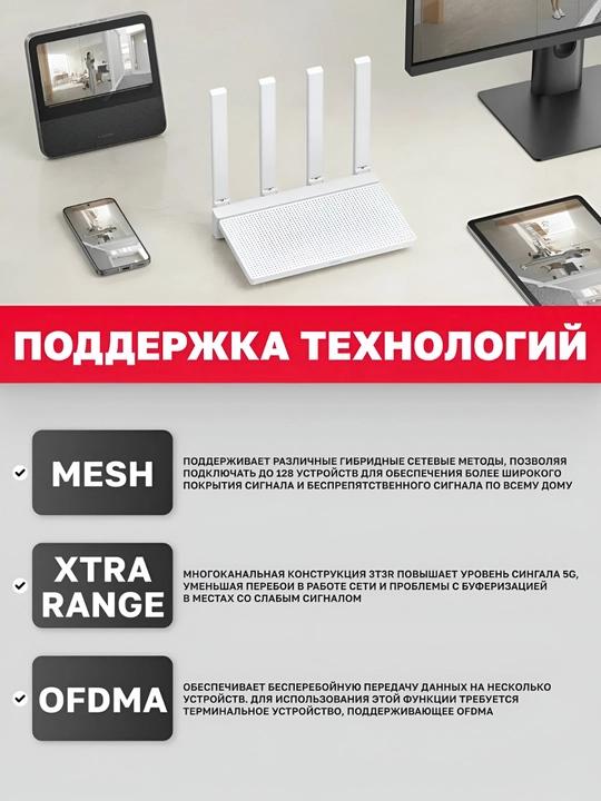 Xiaomi AX3000T, 3000 Мбит/с,Wi-Fi 6, белый, для дома и офиса, MESH