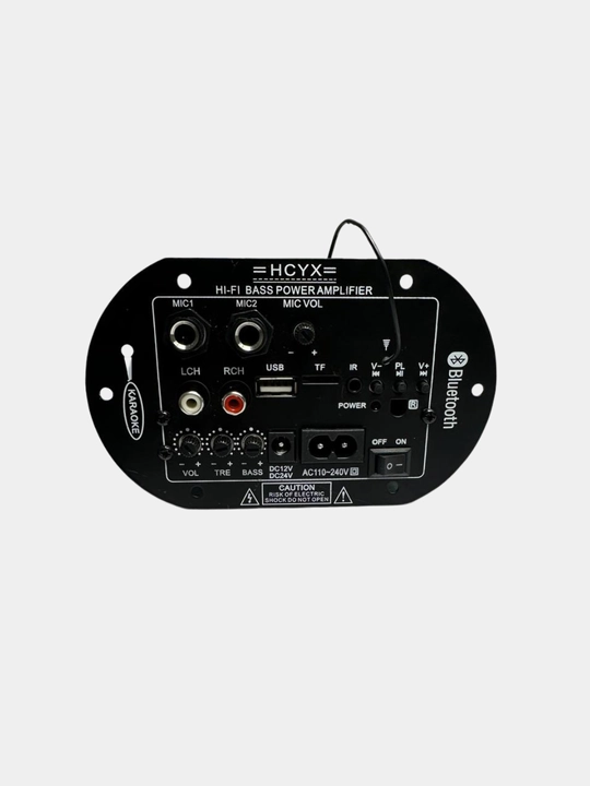 HCYX mono sabvufer usilitel 30W RMS, 60W max, DC 8–28V, Bluetooth USB TF FM AUX