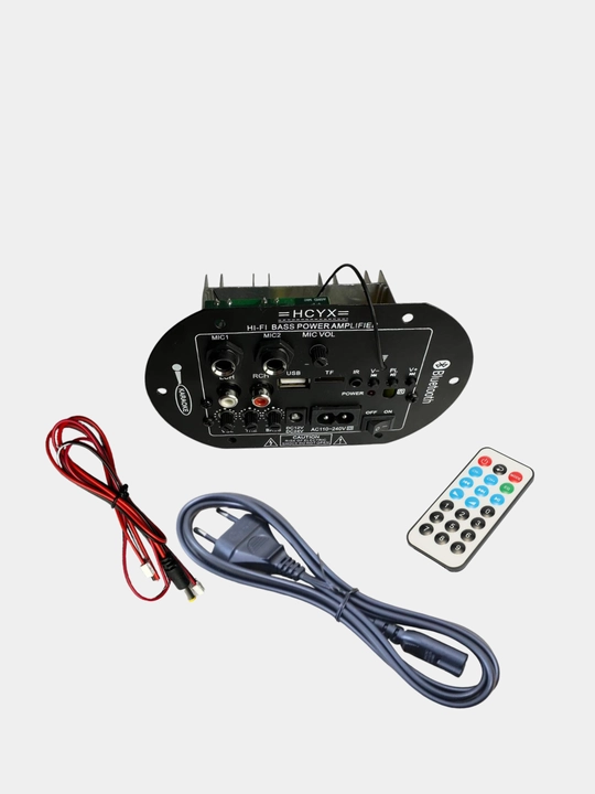 HCYX mono sabvufer usilitel 30W RMS, 60W max, DC 8–28V, Bluetooth USB TF FM AUX