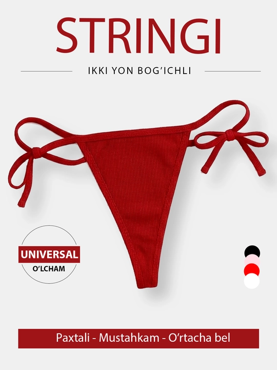 Ayollar stringi, yon tomoni bog‘ichli, 100% paxta, paxtali va elastik, stringi, XB - 