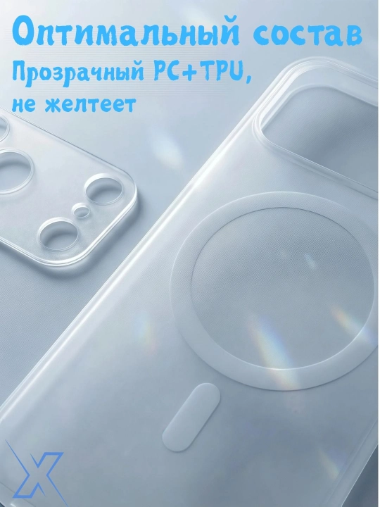 Серия X Pure Glow telefon qopqog‘i: PC+TPU, kamera modulini himoya qiladi, MagSafe