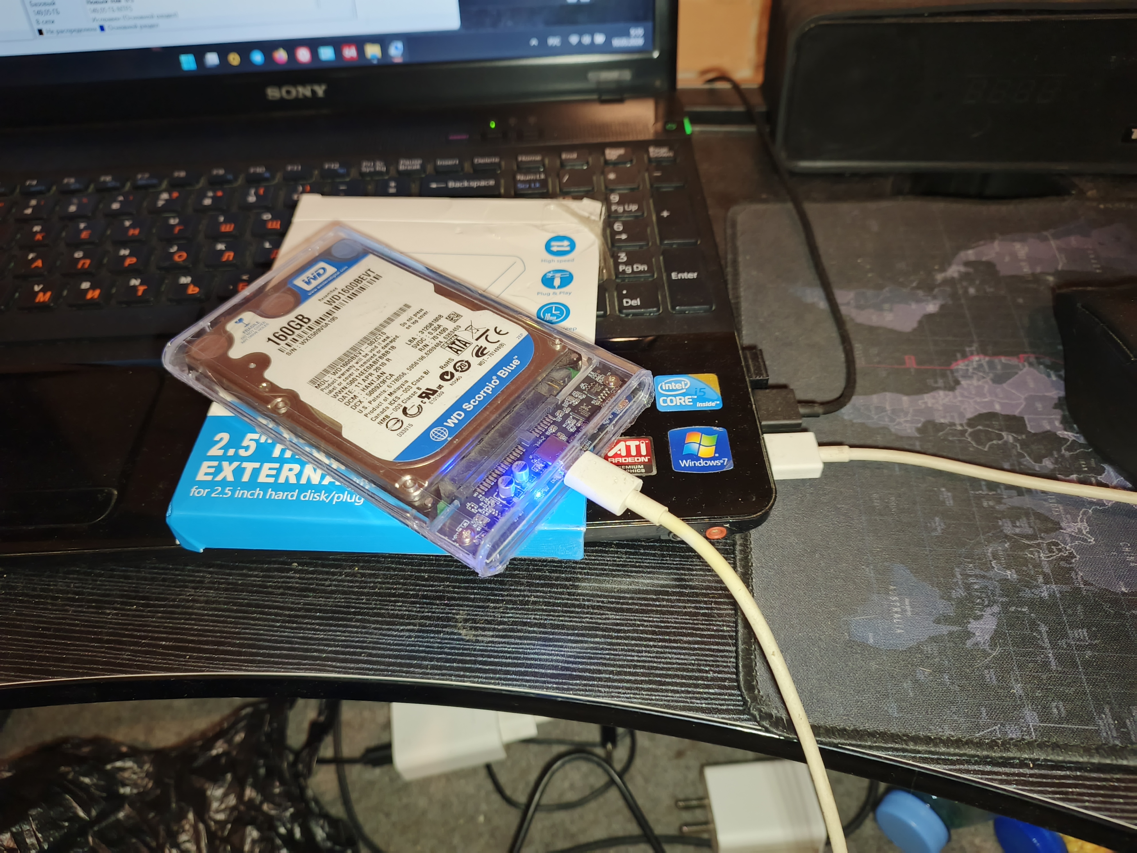 SSD и HDD кейс, 2.5", внешний корпус для жесткого диска до 4 Тб, USB 3.1, USB на Type-C